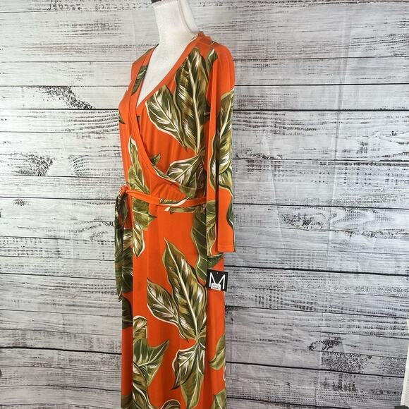 Mlle Gabrielle Dress Plus sz 3X Orange Tropical Slinky Midi Modest Wedding Beach - Picture 12 of 16